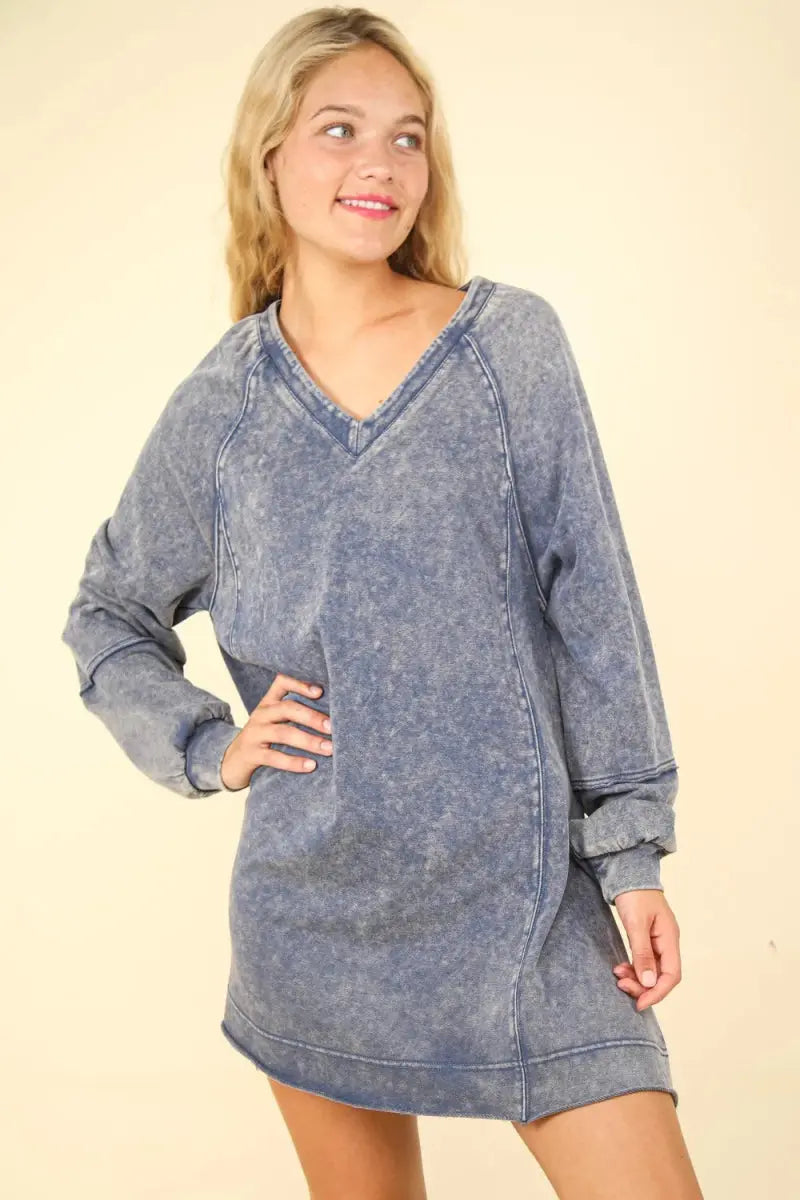 Very J Mineral Washed Oversized A-Line Mini Dress For Women - Love Salve